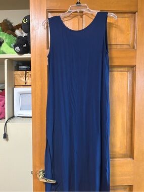 White House Black Market Navy sheath dress with higher neckline in front